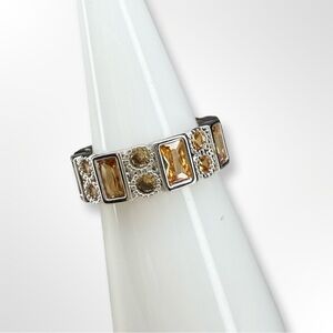 Bomb Party Rhodium Ring –Smoky Topaz -Cut Stones with Crysta
